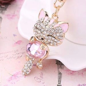 18K Gold Plated Crystal Rhinestone Giant Smiley Cat Keychain